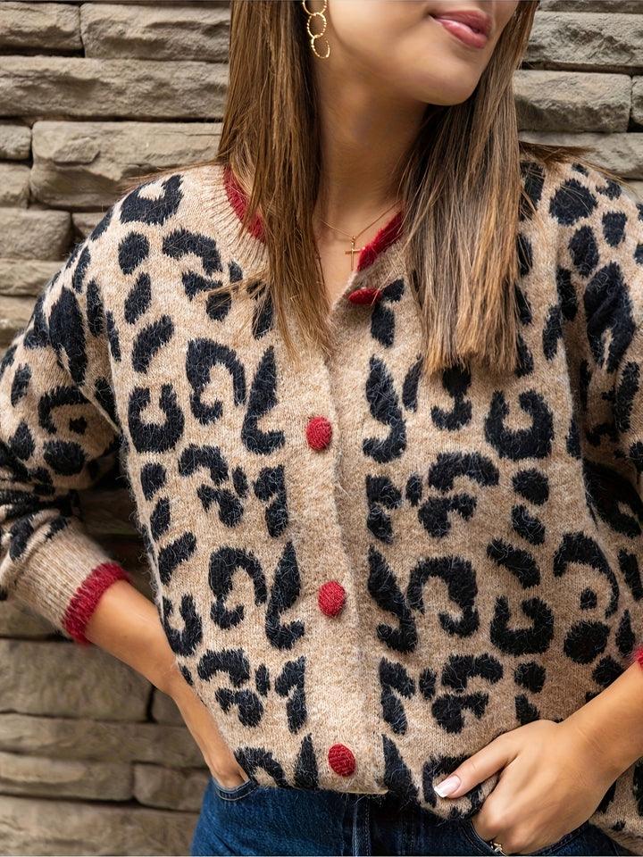 Sophia | Stijlvolle Luipaardprint Cardigan met Knoopsluiting