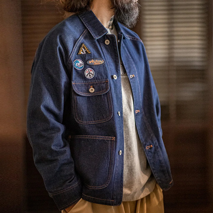 Stephen | Vintage Denim Jas met Geborduurde Badges voor Stijlvolle Casual Outfits