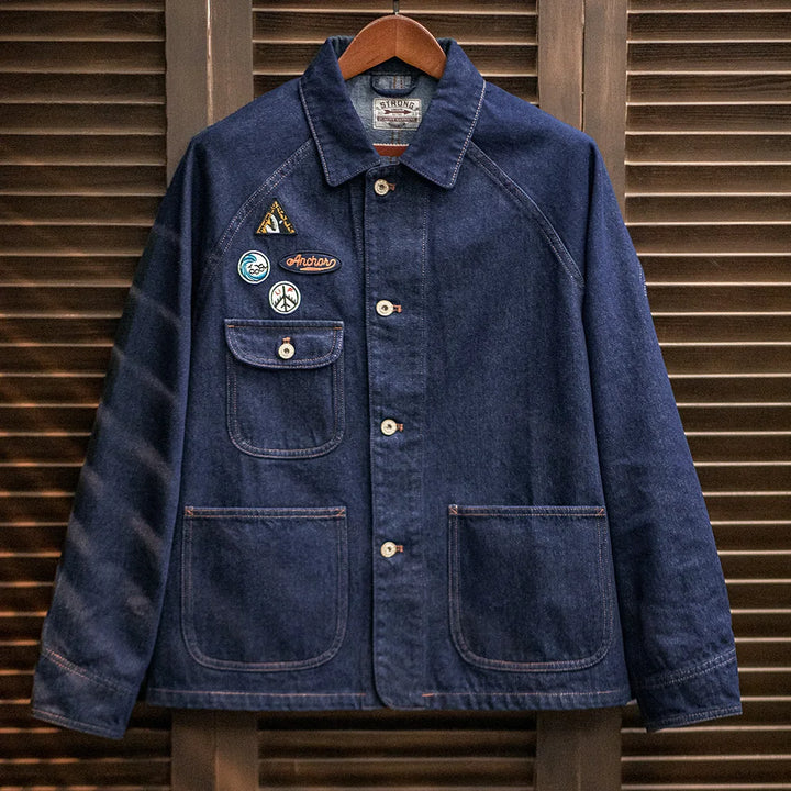 Stephen | Vintage Denim Jas met Geborduurde Badges voor Stijlvolle Casual Outfits