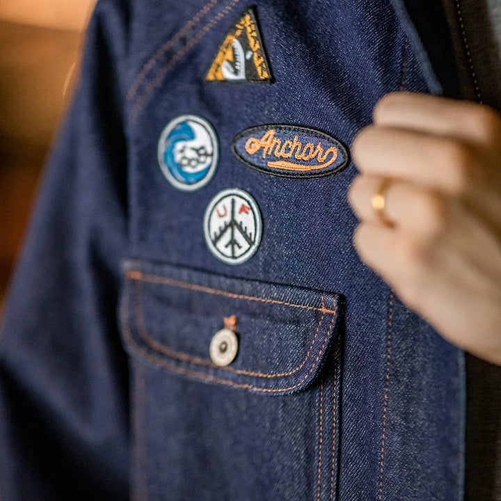 Stephen | Vintage Denim Jas met Geborduurde Badges voor Stijlvolle Casual Outfits