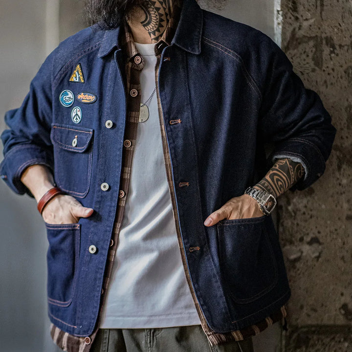 Stephen | Vintage Denim Jas met Geborduurde Badges voor Stijlvolle Casual Outfits