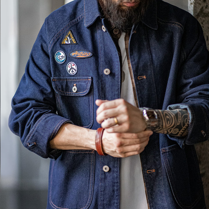 Stephen | Vintage Denim Jas met Geborduurde Badges voor Stijlvolle Casual Outfits