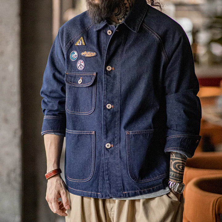 Stephen | Vintage Denim Jas met Geborduurde Badges voor Stijlvolle Casual Outfits
