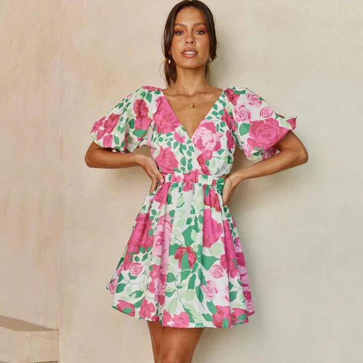 Sylvia | V-Hals Bloemenprint Mini Jurk