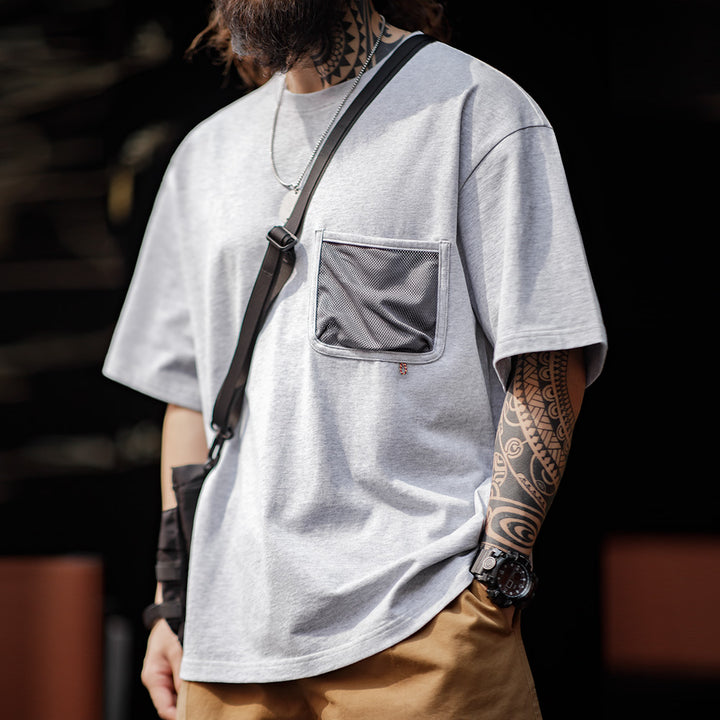Tanner | Trendy Grijze T-shirt met Opbergzak voor Mannen