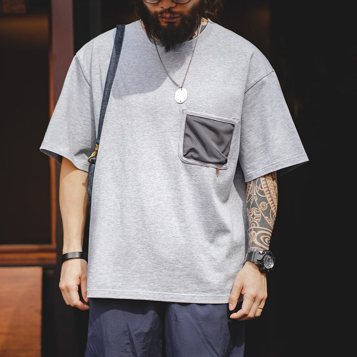 Tanner | Trendy Grijze T-shirt met Opbergzak voor Mannen
