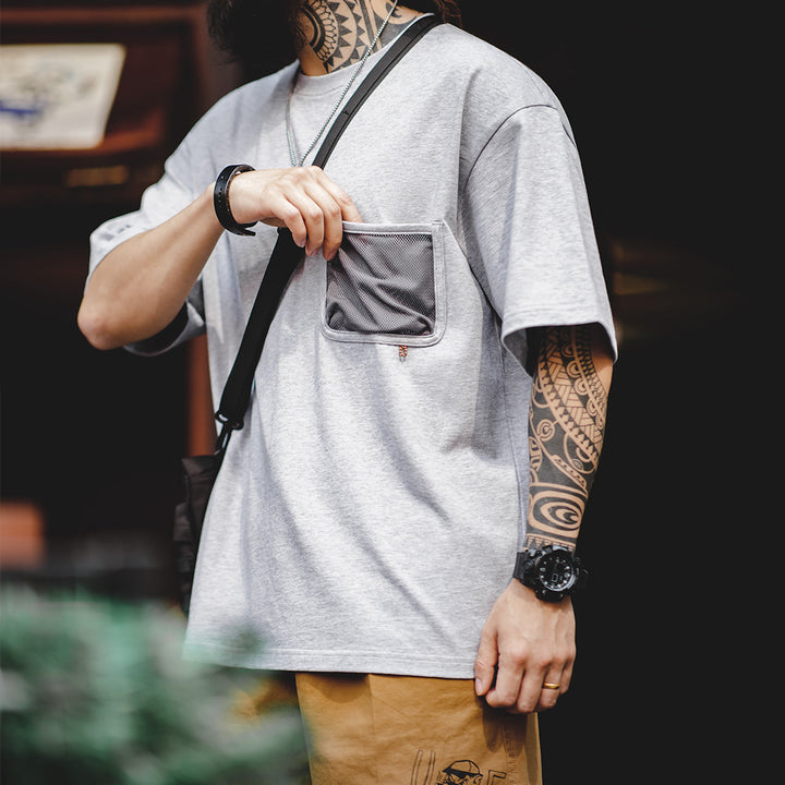 Tanner | Trendy Grijze T-shirt met Opbergzak voor Mannen