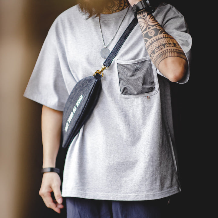 Tanner | Trendy Grijze T-shirt met Opbergzak voor Mannen