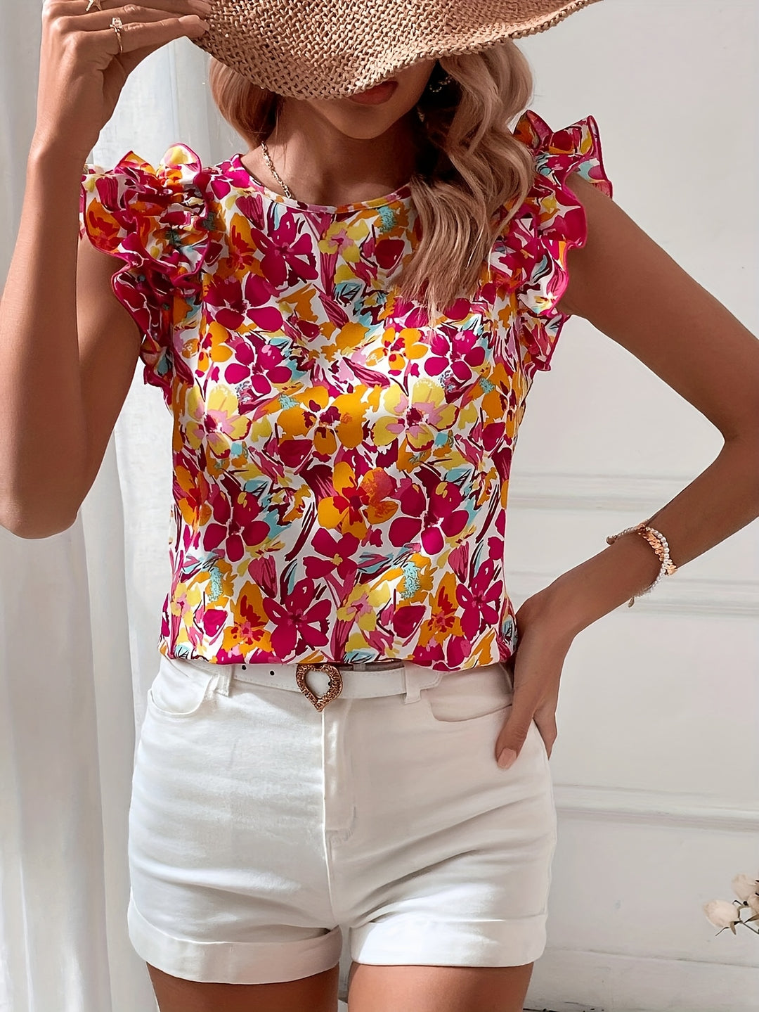 Tanya | Vrolijke Bloemenprint Top met Ruches