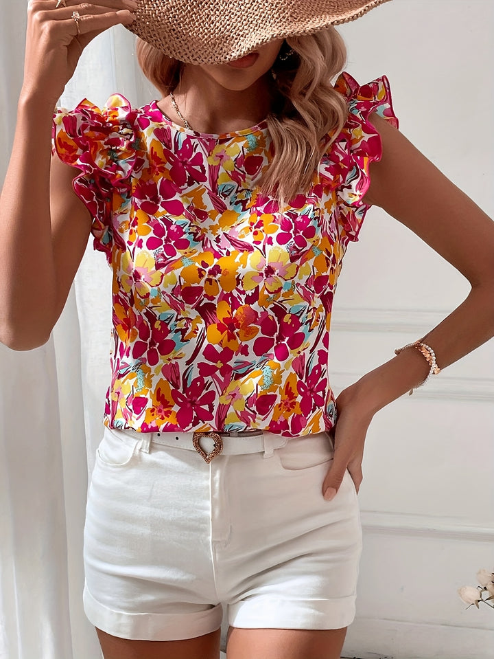 Tanya | Vrolijke Bloemenprint Top met Ruches