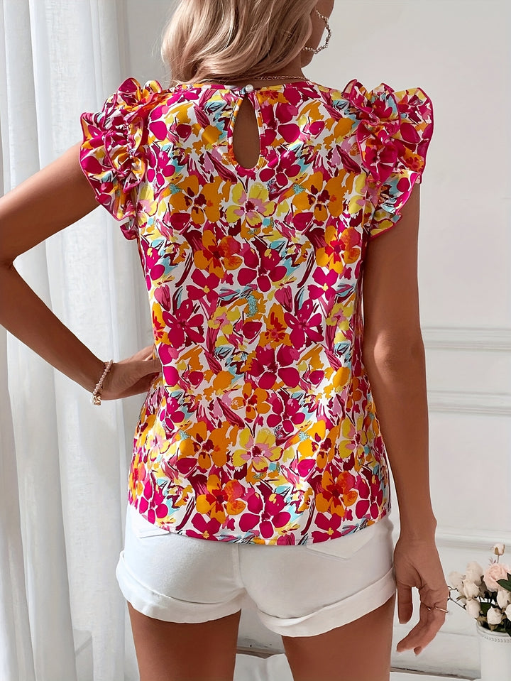 Tanya | Vrolijke Bloemenprint Top met Ruches