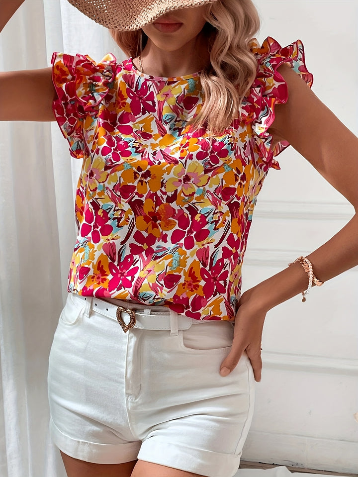 Tanya | Vrolijke Bloemenprint Top met Ruches
