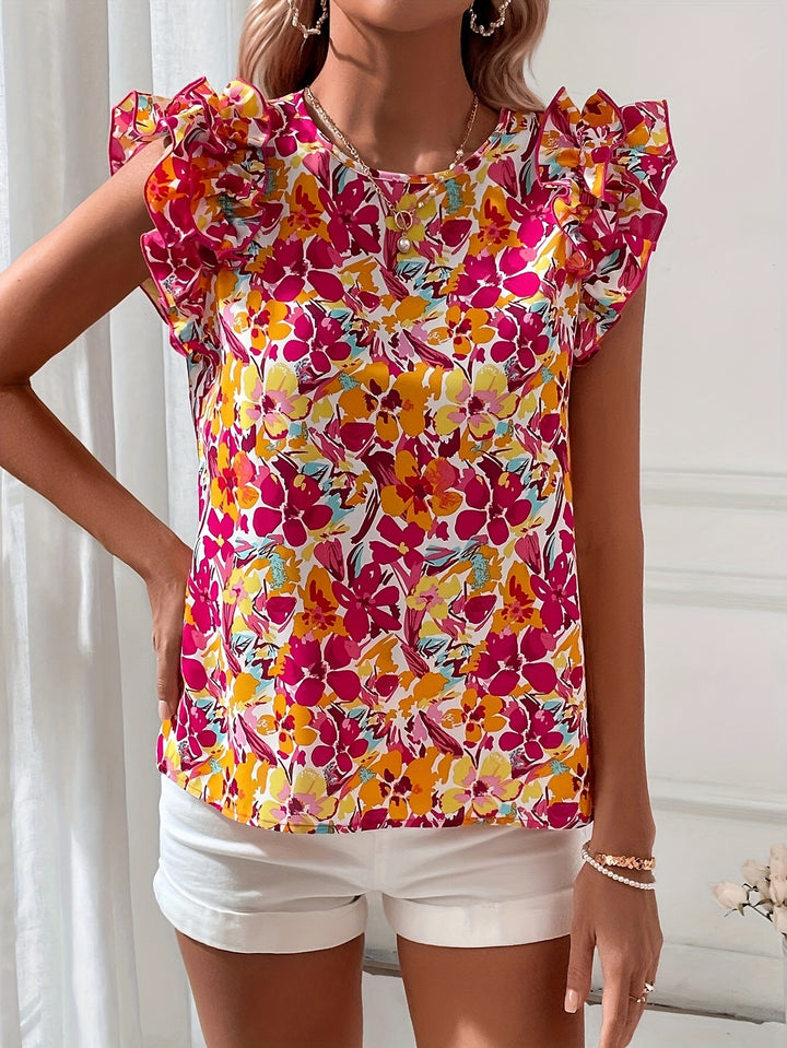 Tanya | Vrolijke Bloemenprint Top met Ruches