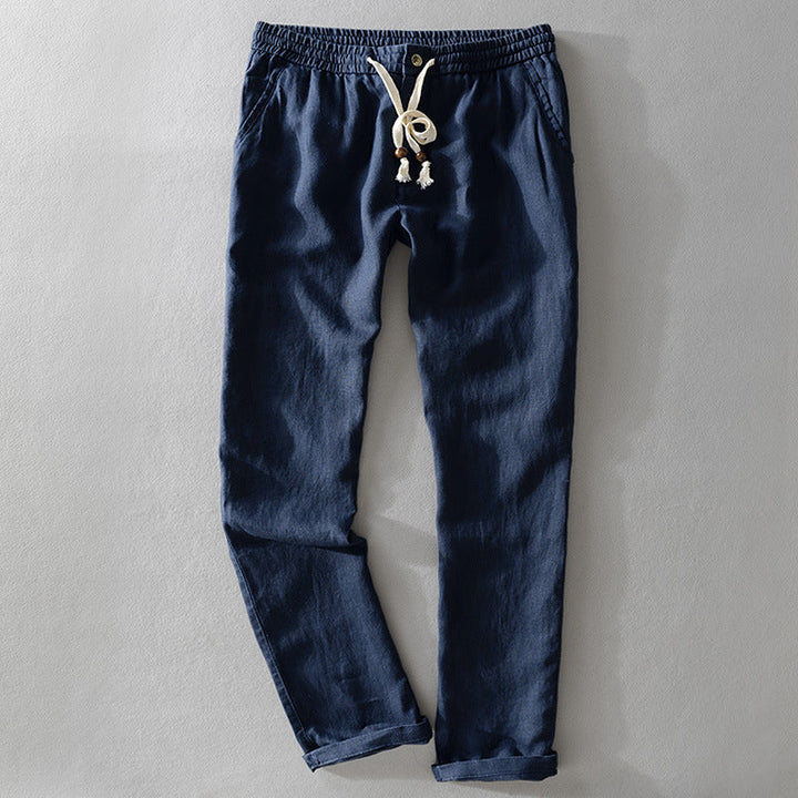 Heren Broek – Relaxed Fit – Ademend Naturel Weefsel – Elastische Taille met Koord