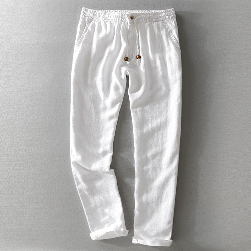 Heren Broek – Relaxed Fit – Ademend Naturel Weefsel – Elastische Taille met Koord