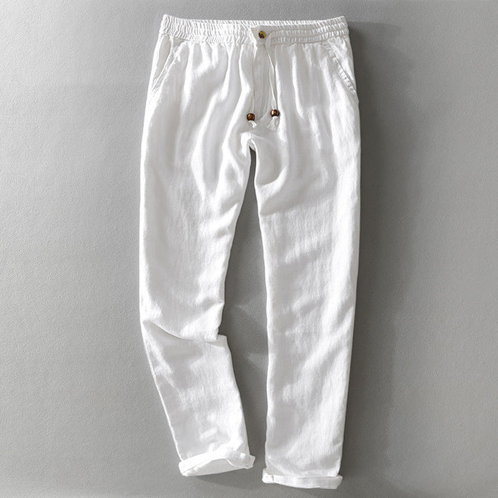 Heren Broek – Relaxed Fit – Ademend Naturel Weefsel – Elastische Taille met Koord