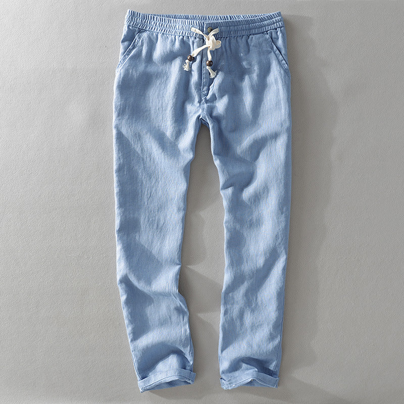 Heren Broek – Relaxed Fit – Ademend Naturel Weefsel – Elastische Taille met Koord