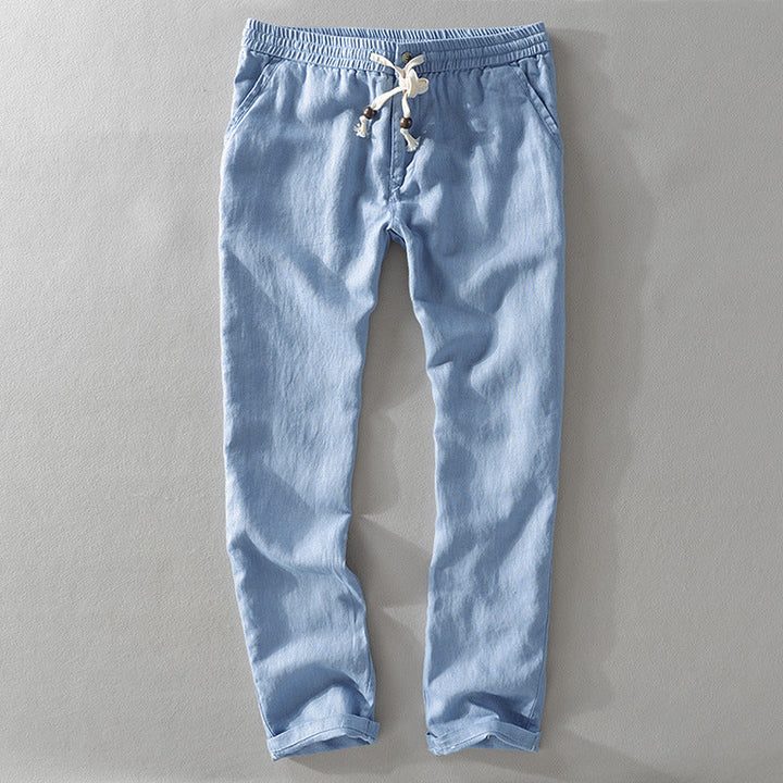 Heren Broek – Relaxed Fit – Ademend Naturel Weefsel – Elastische Taille met Koord
