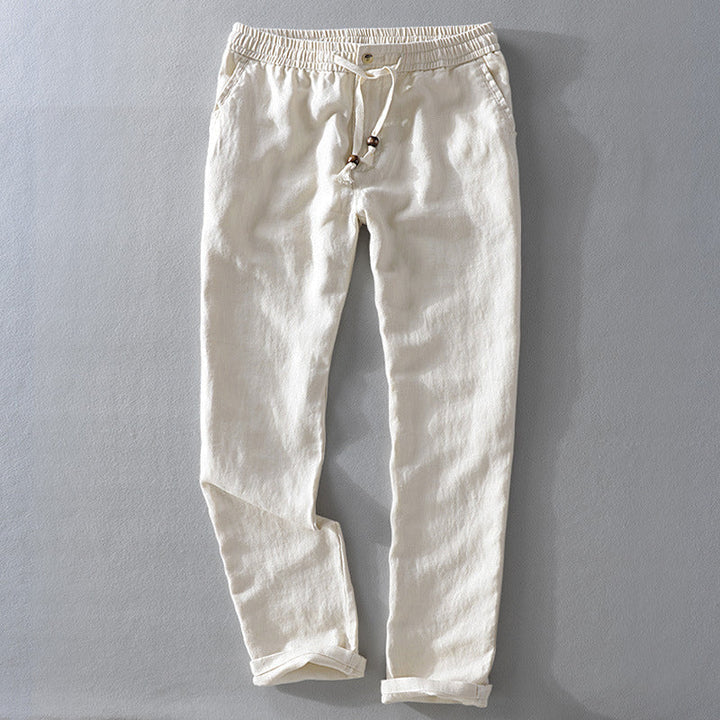 Heren Broek – Relaxed Fit – Ademend Naturel Weefsel – Elastische Taille met Koord