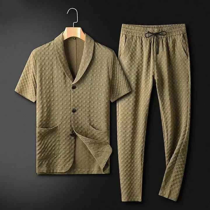 Heren Blazer en Broek Set – Relaxed Fit – Ademend Textuur – Elastische Taille