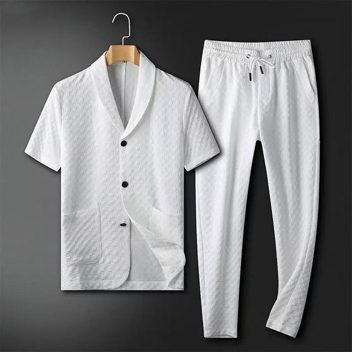 Heren Blazer en Broek Set – Relaxed Fit – Ademend Textuur – Elastische Taille