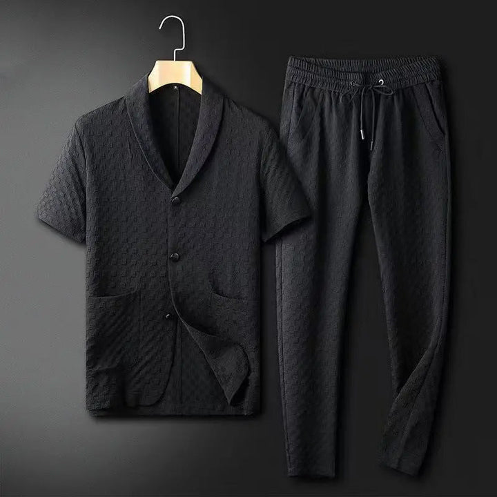 Heren Blazer en Broek Set – Relaxed Fit – Ademend Textuur – Elastische Taille