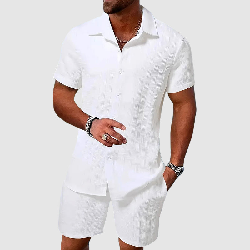 Heren Set van Overhemd en Korte Broek – Relaxte Pasvorm – Ademend Luxe Weefsel