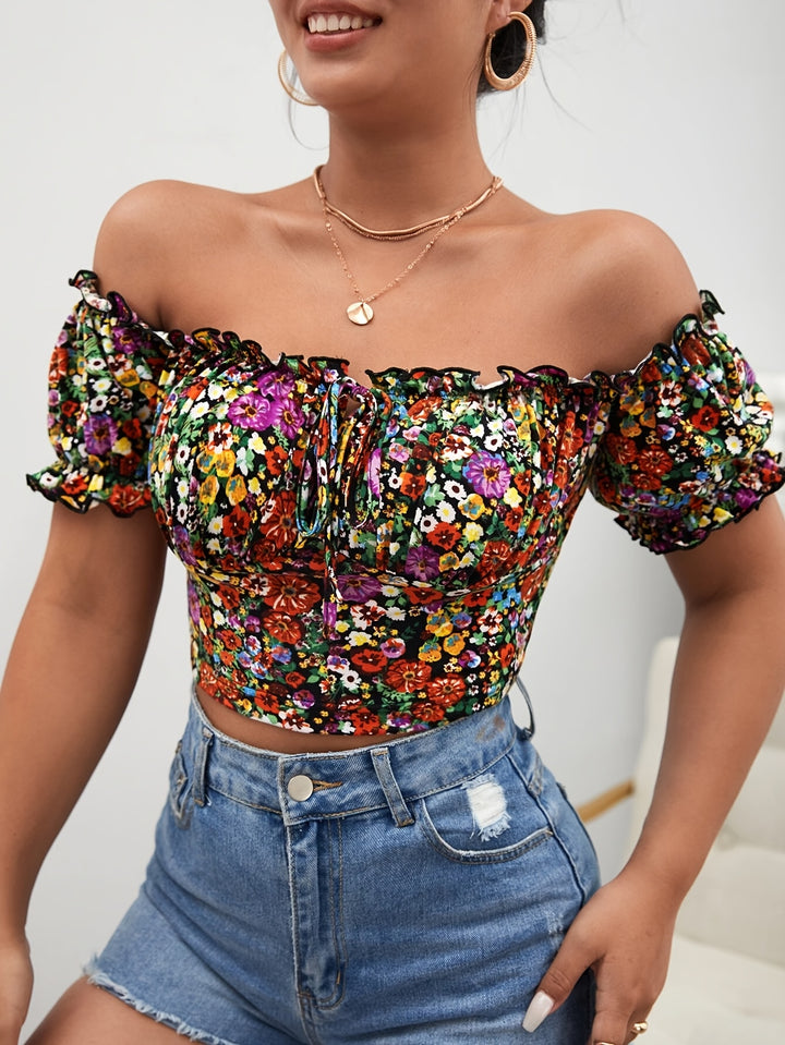 Trina | Vrolijke Bloemen Off-Shoulder Top