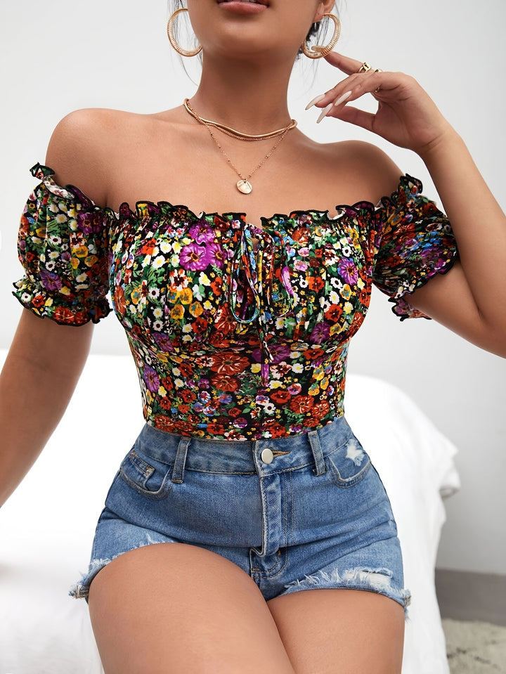 Trina | Vrolijke Bloemen Off-Shoulder Top