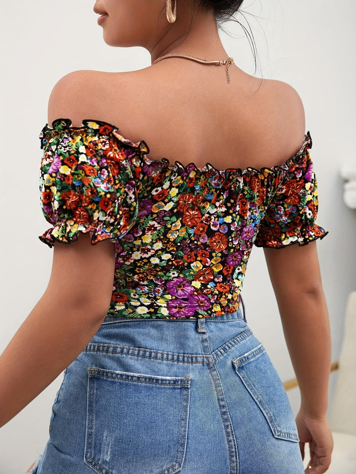 Trina | Vrolijke Bloemen Off-Shoulder Top