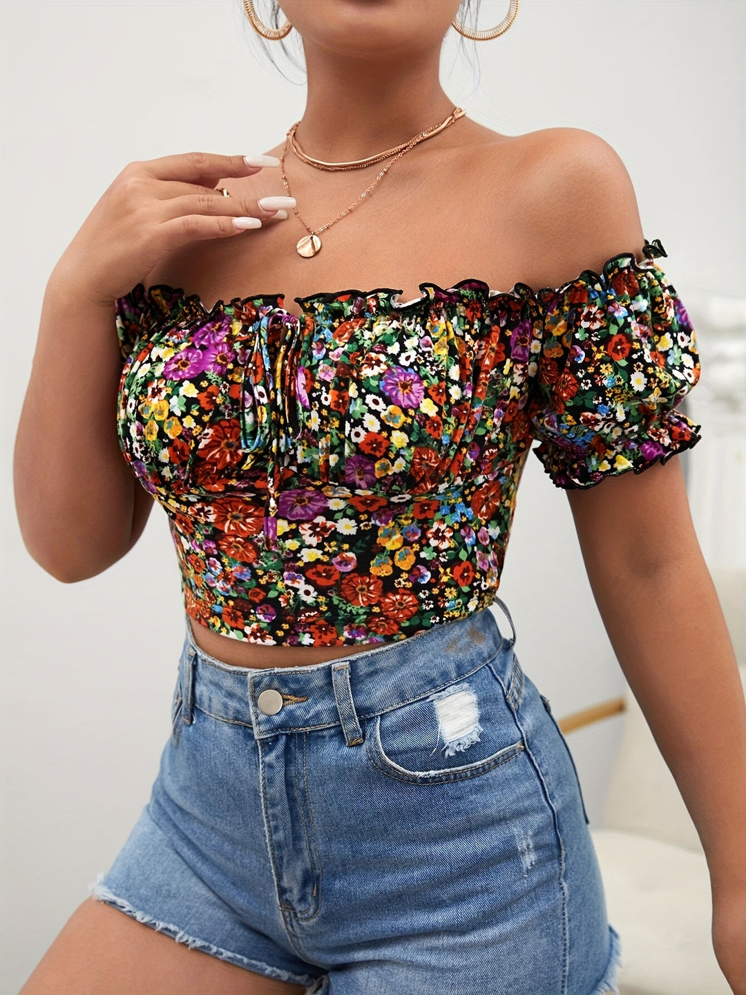 Trina | Vrolijke Bloemen Off-Shoulder Top