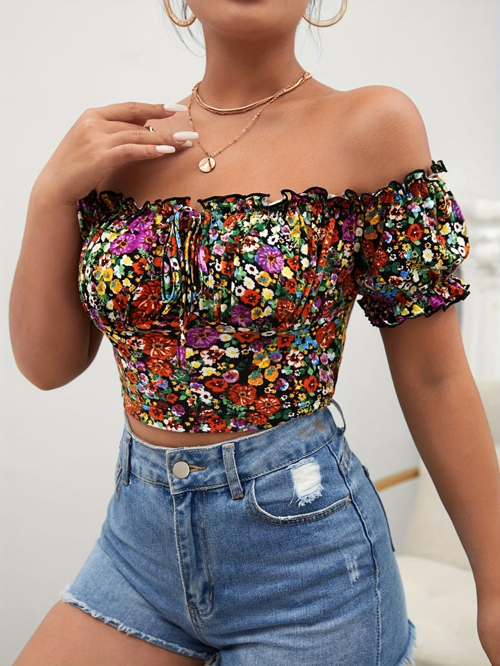 Trina | Vrolijke Bloemen Off-Shoulder Top