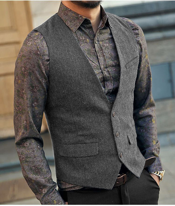 Vic | Trendy Herringbone V-Neck Vest voor Mannen