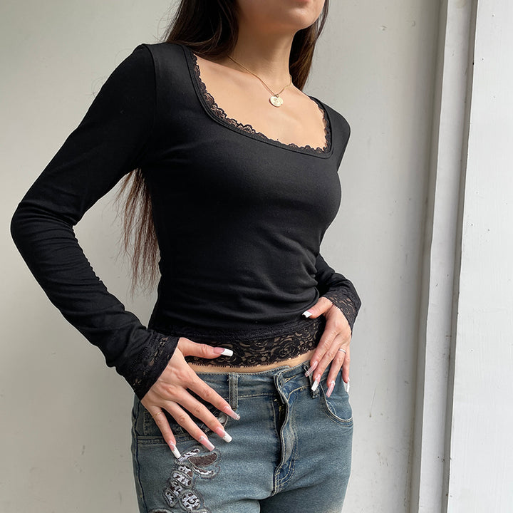 Victoria | Elegante Top met Kant en Lange Mouwen