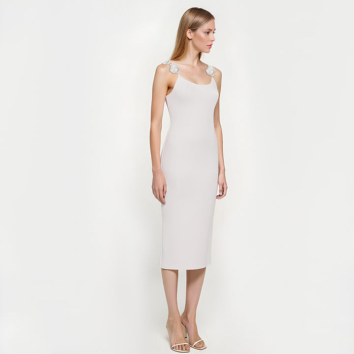 Violet | Elegante Open Rug Midi Jurk met Bloemdetails