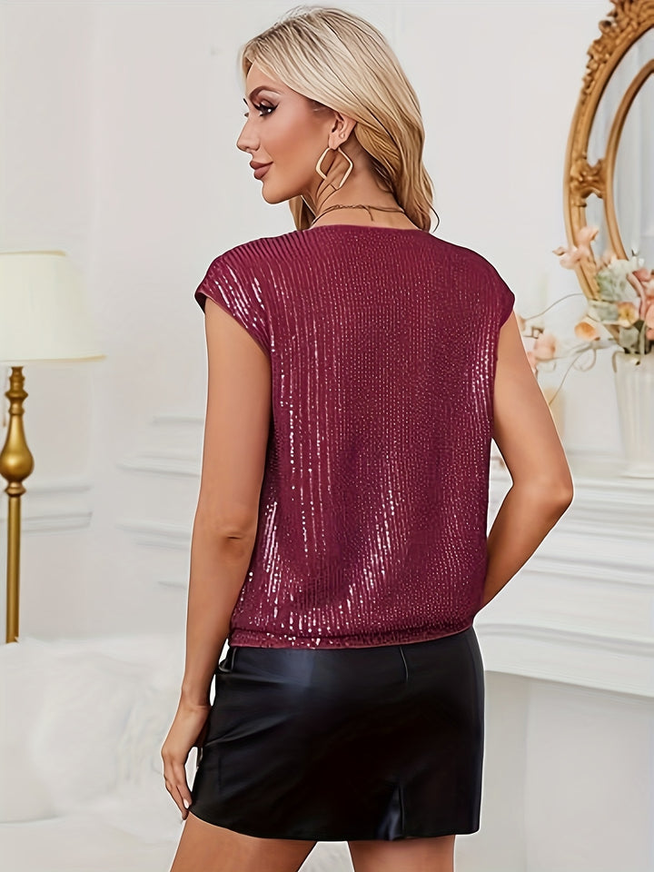 Yana | Pailletten V-hals Top voor een Stralende Look