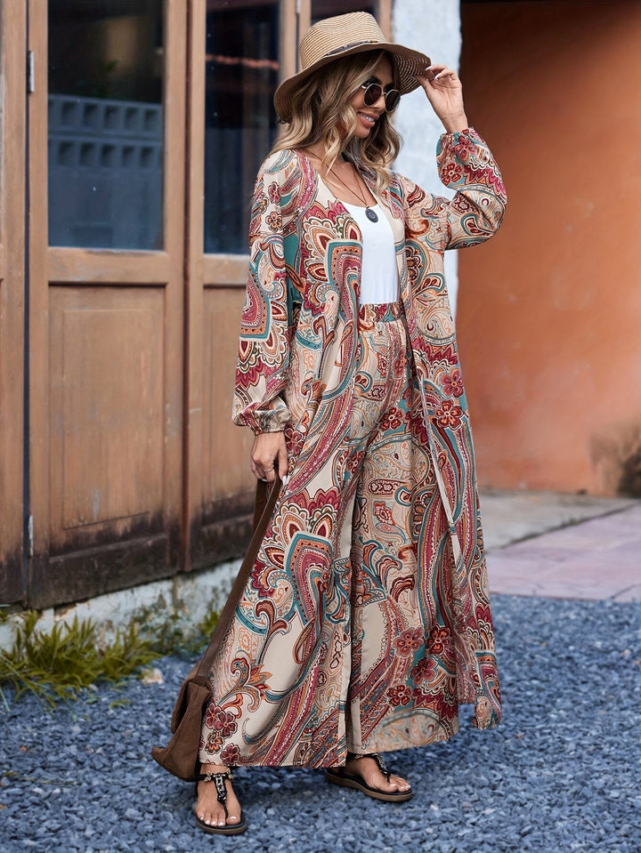 Zelda | Paisley Dames Tweedelige Set met Lange Mouwen & Losse Broek