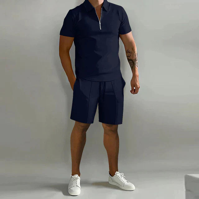 Heren set polo en short – Slim Fit top – Relaxed Fit short – Ritssluiting – Ademend materiaal