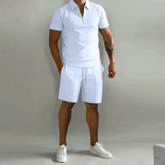 Heren set polo en short – Slim Fit top – Relaxed Fit short – Ritssluiting – Ademend materiaal