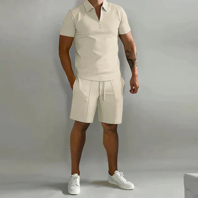 Heren set polo en short – Slim Fit top – Relaxed Fit short – Ritssluiting – Ademend materiaal