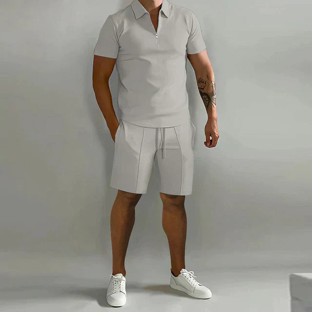 Heren set polo en short – Slim Fit top – Relaxed Fit short – Ritssluiting – Ademend materiaal