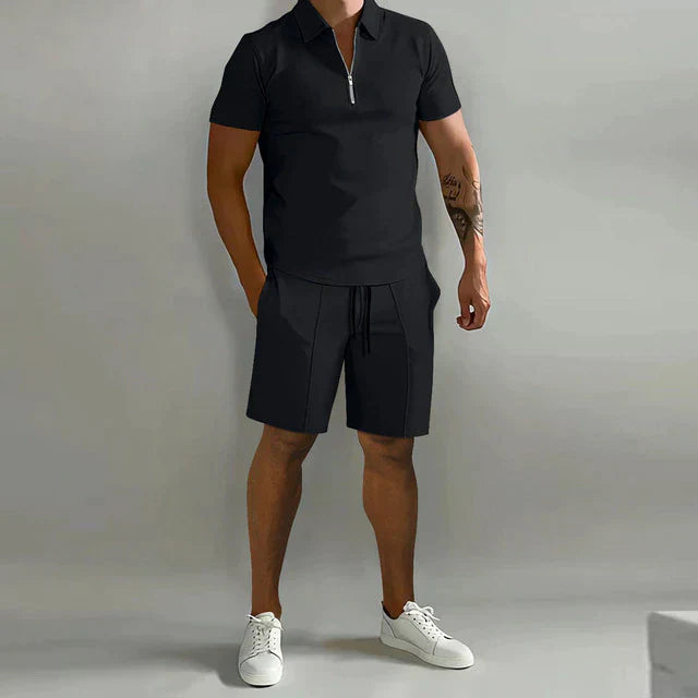 Heren set polo en short – Slim Fit top – Relaxed Fit short – Ritssluiting – Ademend materiaal