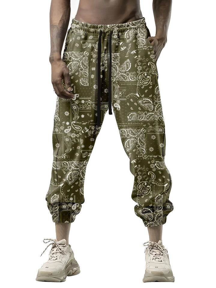 Herenmode Casual Joggers met Paisley Print - Trekkoord, Cargo Stijl, Polyester, Machinewasbaar - Perfect voor Lente & Zomer