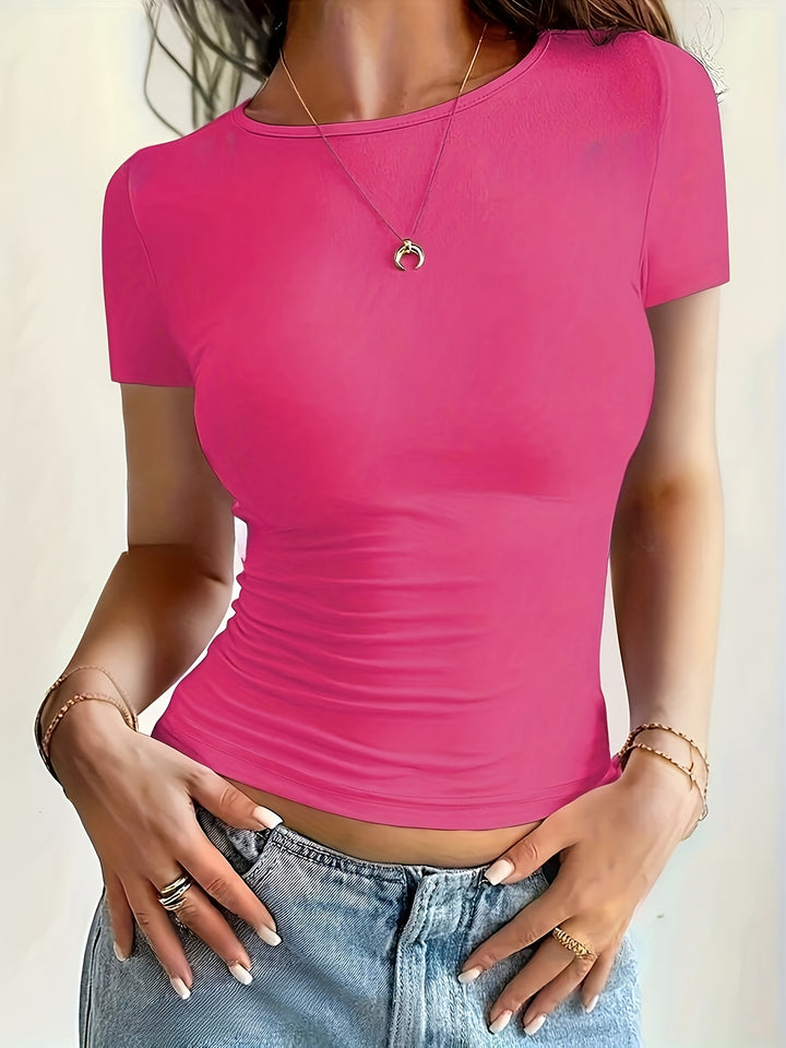 Ava | Trendy T-shirt met Korte Mouwen en Slim Fit