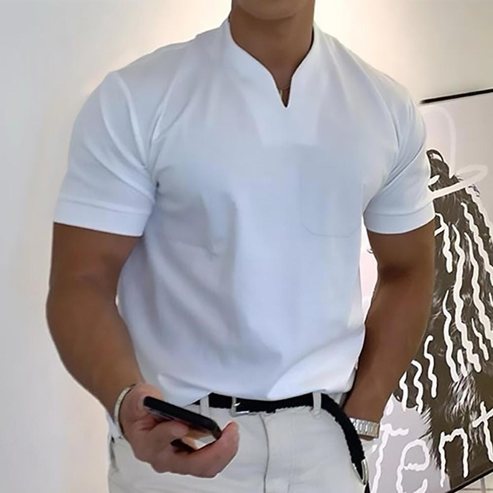 Heren Overhemd – Slim Fit – Korte Mouw – Ademend Materiaal – Mandarijnkraag