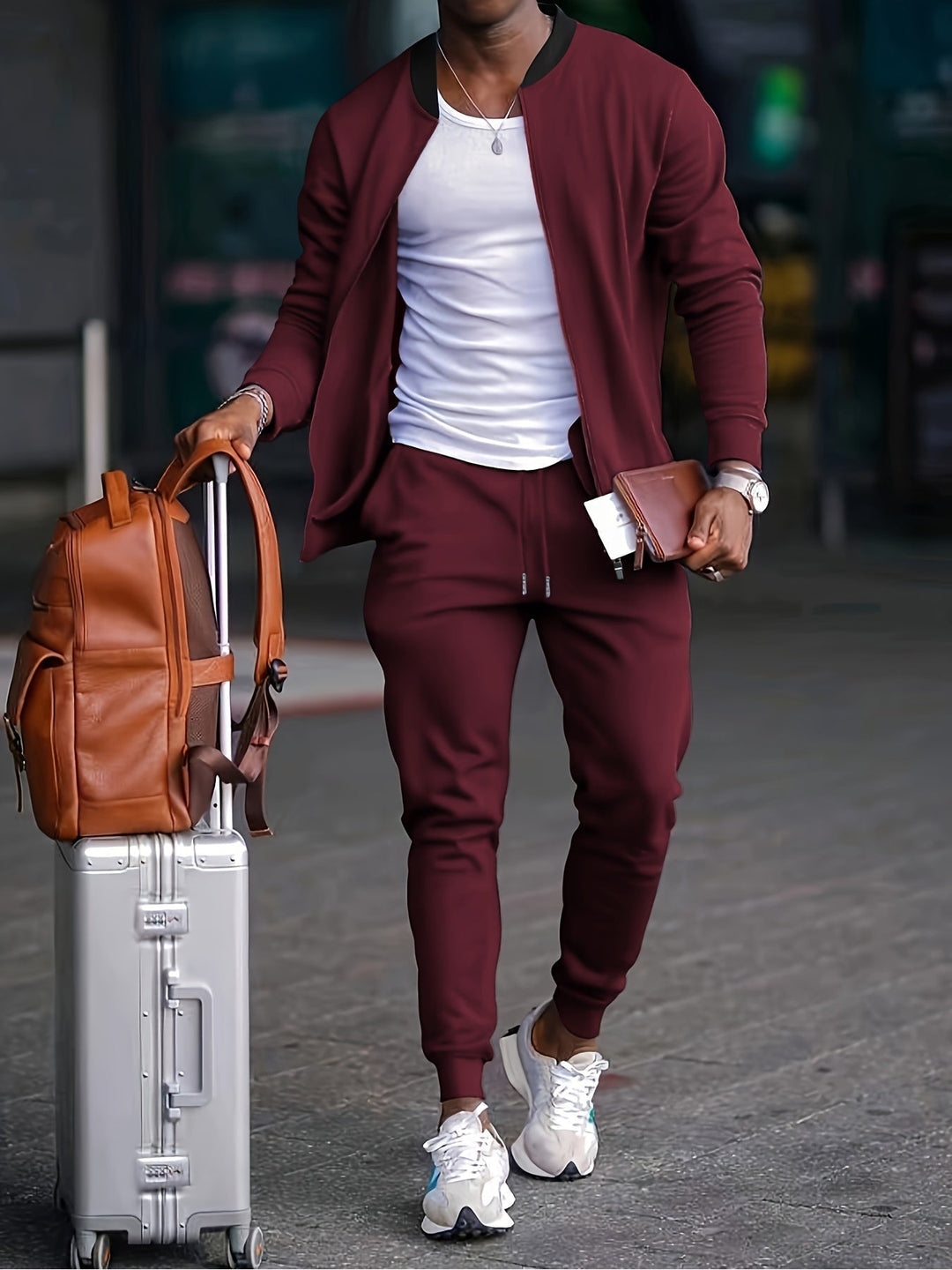 Heren Trainingspak – Slim Fit – Zachte Knit – Ritsjack – Taps Toelopende Joggingbroek