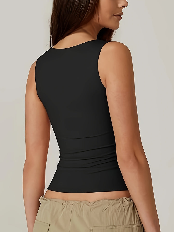 Bianca | Zwarte Casual Tanktop – Skinny Fit & Gebreid
