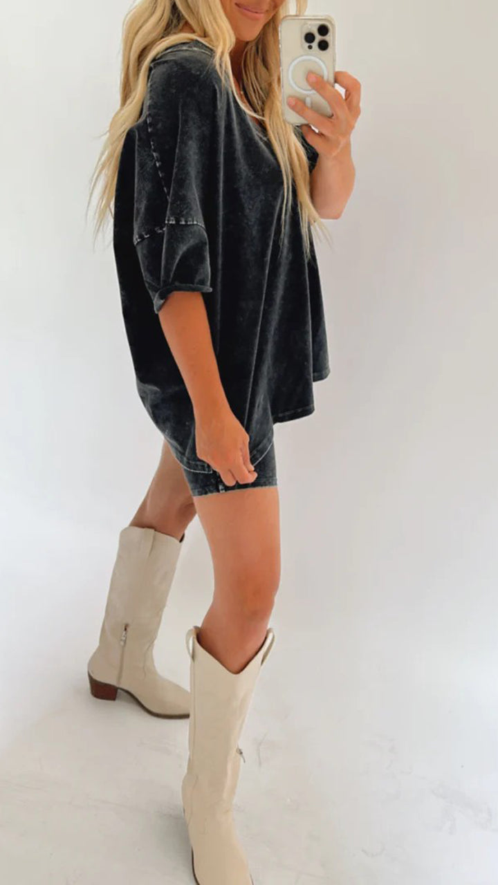 Dames T-shirt – Oversized Pasvorm – V-hals – Zijsplitten – Ademend Comfort