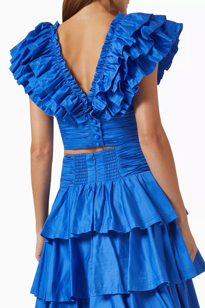 Dames Set – Crop Top met Ruffles – Maxi Rok met Tiers – Elegante Pasvorm