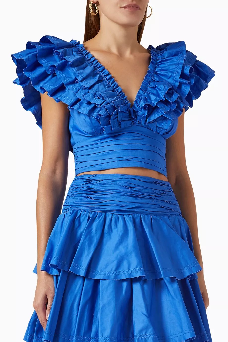 Dames Set – Crop Top met Ruffles – Maxi Rok met Tiers – Elegante Pasvorm